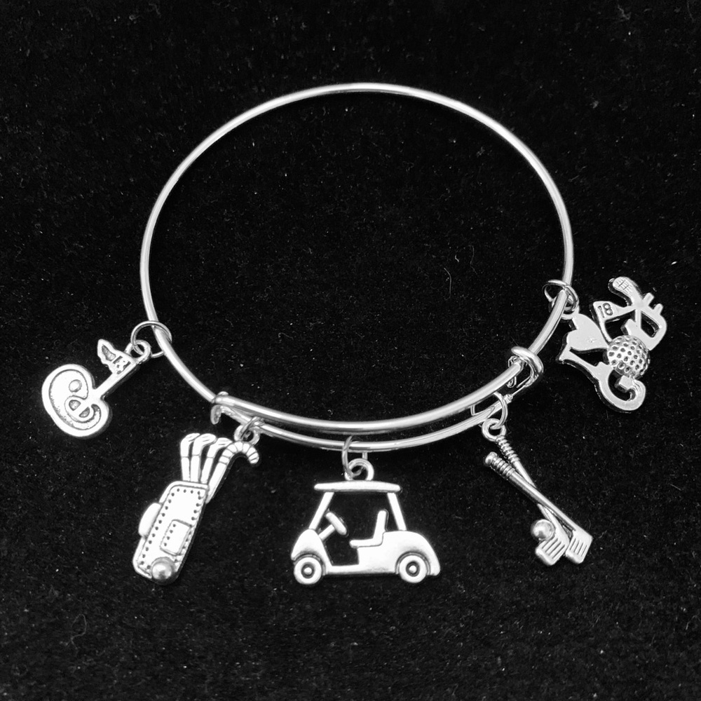 Golf themed charm bangle bracelet
